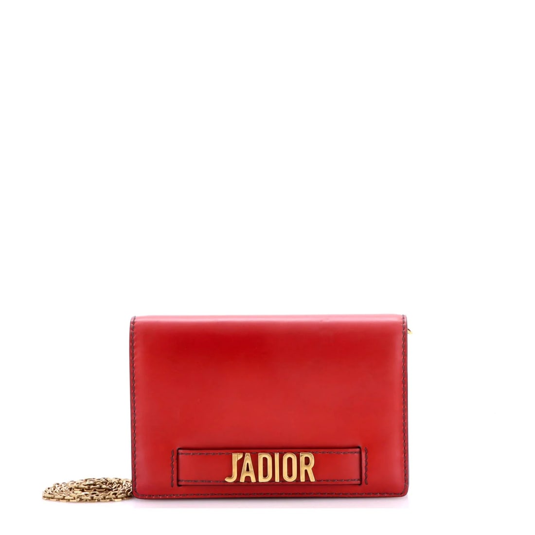 Christian Dior J'Adior Wallet on Chain Leather: J'Adior is the house's own name worked as a hardware motif, and on this wallet on chain it runs across the front as the single decorative element. The body measures 7.5 by 6 by 3 inches, unusually dee