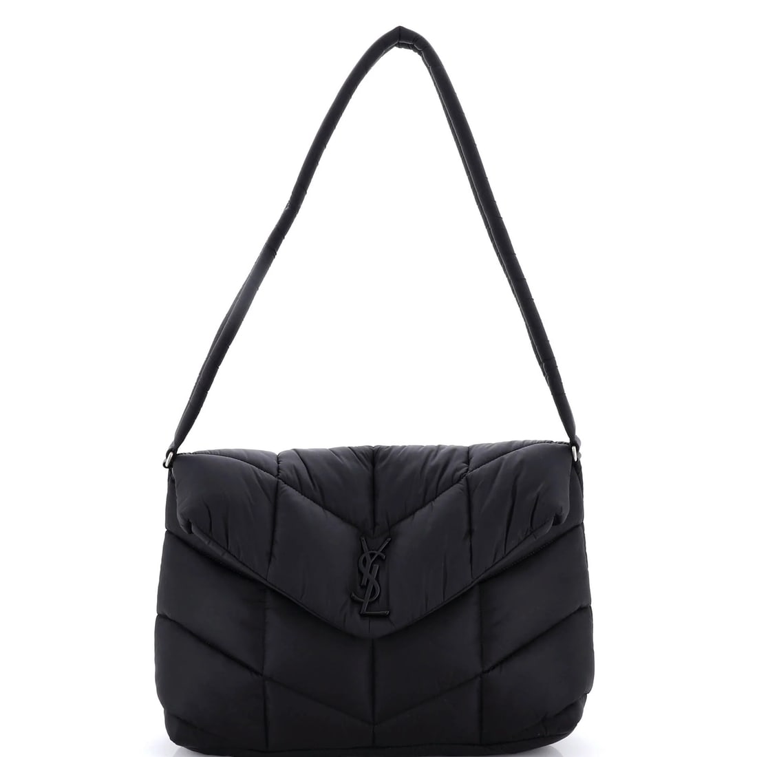 Saint Laurent Loulou Puffer Messenger Bag Quilted Econyl: Econyl is regenerated nylon, and Saint Laurent uses it here to build a puffer bag that weighs almost nothing at 12 by 9.5 by 5.5 inches - the deepest bag in this section of the sale. That 5.5 inch bas