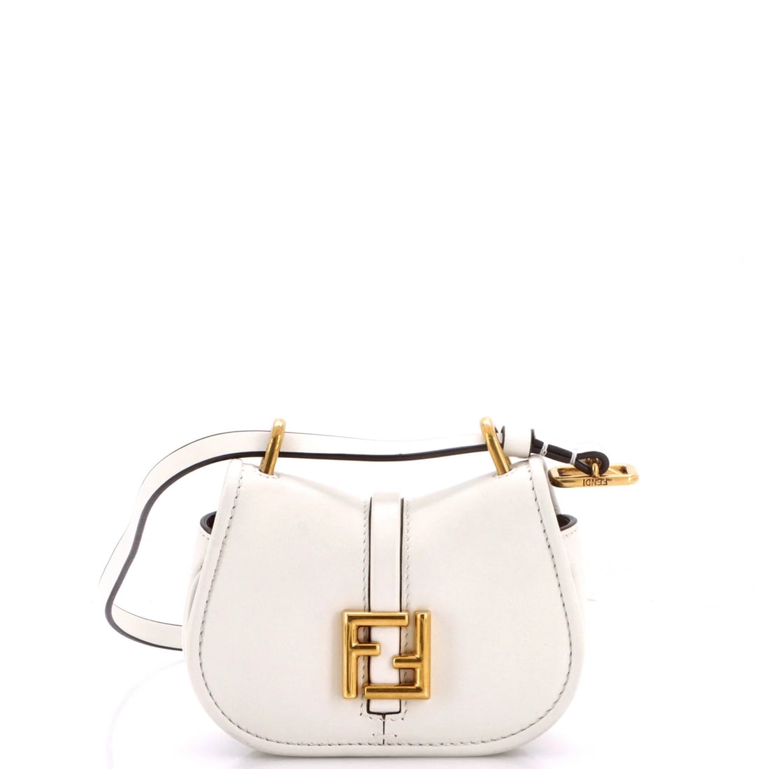 Fendi C'mon Shoulder Bag Leather Nano: The C'mon is one of Fendi's newer shapes, built around a domed body and an oversized FF clasp, and the Nano takes it to 5.5 by 3.5 by 3 inches. Three inches of depth against a 3.5 inch height gives