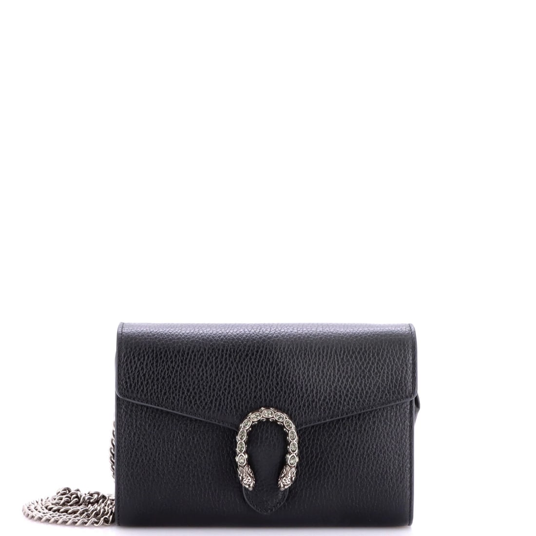 Gucci Dionysus Chain Wallet Leather with Embellished Detail Small: Embellishment over plain leather gives this Dionysus Chain Wallet its interest, with applied detail concentrated on a 7.5 by 5 by 2 inch body. The chain wallet format is the Dionysus reduced to its