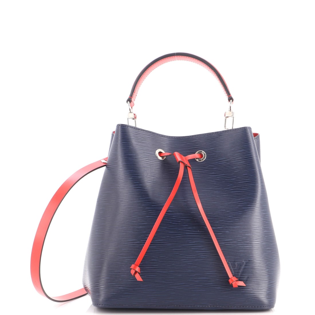 Louis Vuitton NeoNoe Handbag Epi Leather MM: A drawcord gathers the top of this bucket, cinching it shut for a commute or left loose when the bag is working as an open carry-all. Ten inches across, ten tall and six and a half deep, the NeoNoe