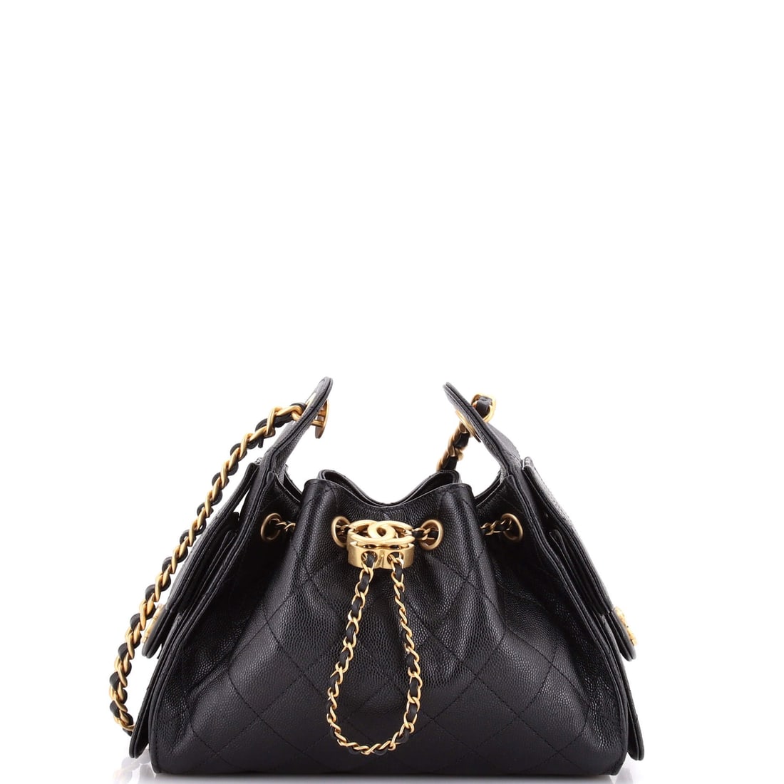 Chanel 25 Hobo Bag Quilted Caviar Mini: Depth is the surprise on the 25: five inches of it behind a nine inch face, which is why a bag labelled mini takes a paperback, a compact and a small bottle without complaint. Caviar, the pebbled and 