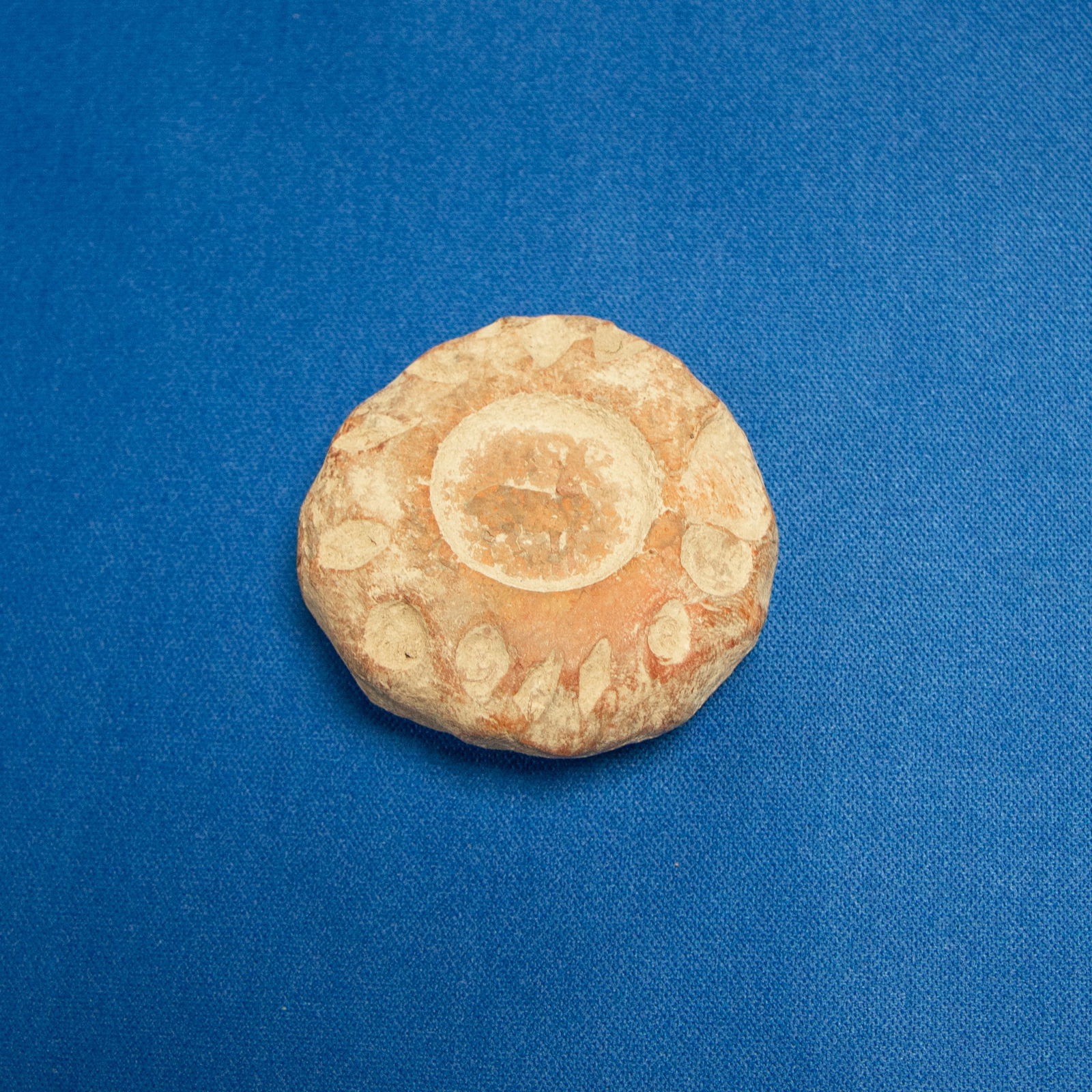 BULLA: SASANIAN BULLA FEATURING ONE MAJOR SEAL IMPRESSION: Sasanian administrative clay bulla bearing a dominant central ram seal impression, likely representing the primary responsible authority, surrounded by multiple smaller and partially preserved periphe