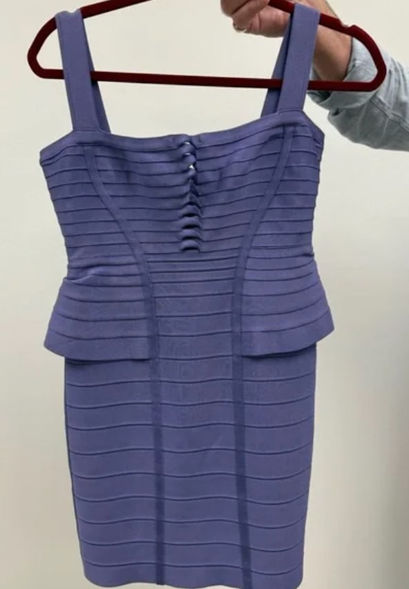 Herve Leger Purple Bodycon Mini Dress Square Neck Cocktail: size L