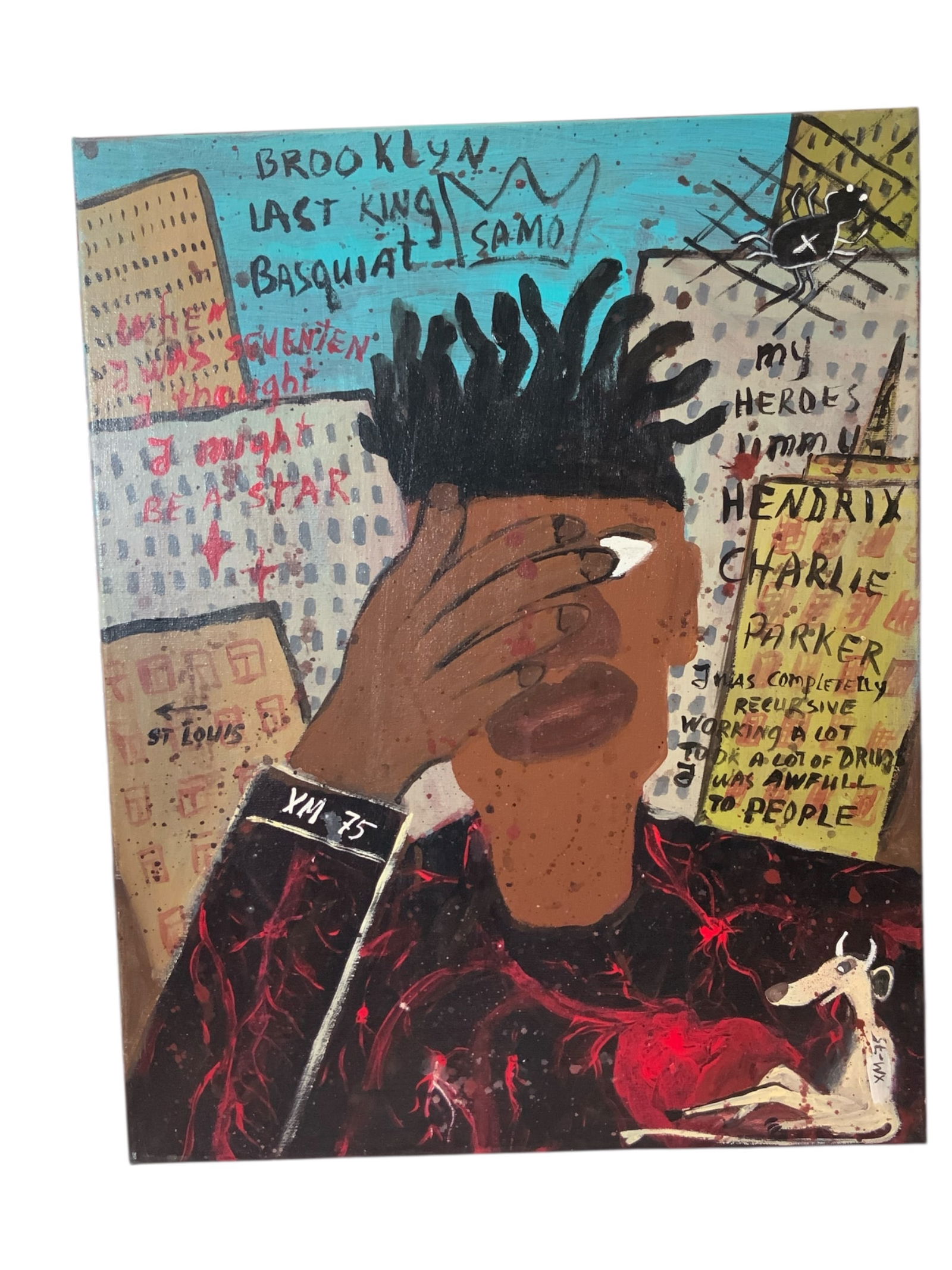 Outsider  art by Jean Michel Basquiat “Brooklyn Last King” O/C (1 of 4)