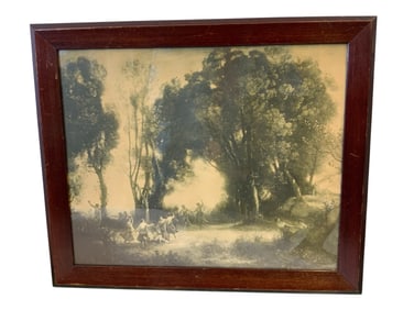 Vintage Camille Corot Dance of the Nymphs Sepia Lithograph Print Hanging Art