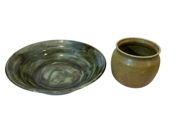 2PC POTTERY LOT signed
