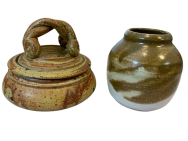 2PC POTTERY LOT signed
