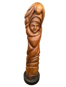 Untitled 42” Hand-carved Serpent-wrapped Person in Wood