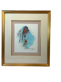 Untitled Abstract Painting Depicting A Native American Wrapped in Turquoise