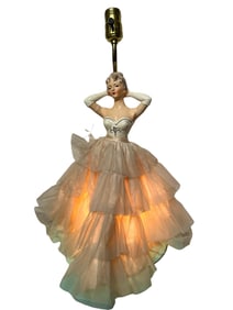 Vintage 1950s Figural Porcelain Lady Bust Boudoir Vanity Lamp Nightlight