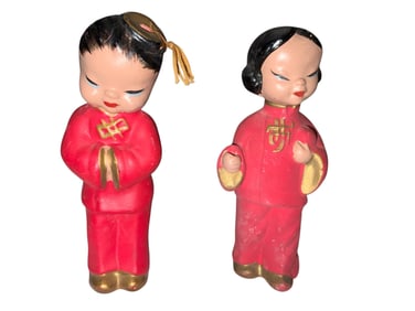 Vintage Ceramic Asian Boy and Girl Doll Figurines