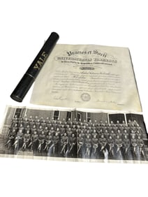 Metal ‘YALE’ Tube Containing 1922 Diploma and 1917 Photograph