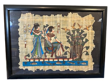 Framed Ancient Egyptian Scene Painted on Papyrus