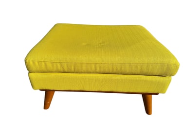 Mid-Century Fabric Upholstered Rectangular Ottoman in Sunny Yellow