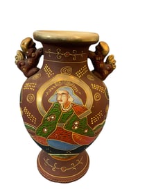 Vintage Japanese Moriage Satsuma Vase with Fu Dog Handles Man and Woman