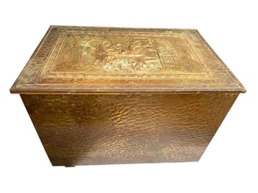 Vintage Copper(or Brass)-wrapped Hinged-lid Coal/Kindling Box