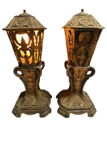 Pair Antique Victorian Gothic Revival Table Lamps