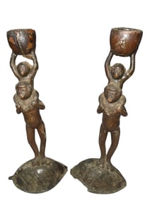 Pair of Bronze Monkey Candle Holders