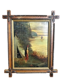 Oil on Canvas Indian Maiden by the Lake In Eastlake-style Frame