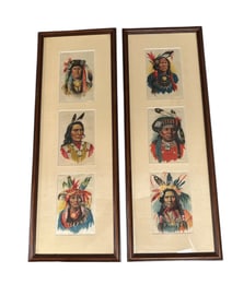 Framed 6 Antique Native American Indian Tobacco Silks Tokio Cigarettes