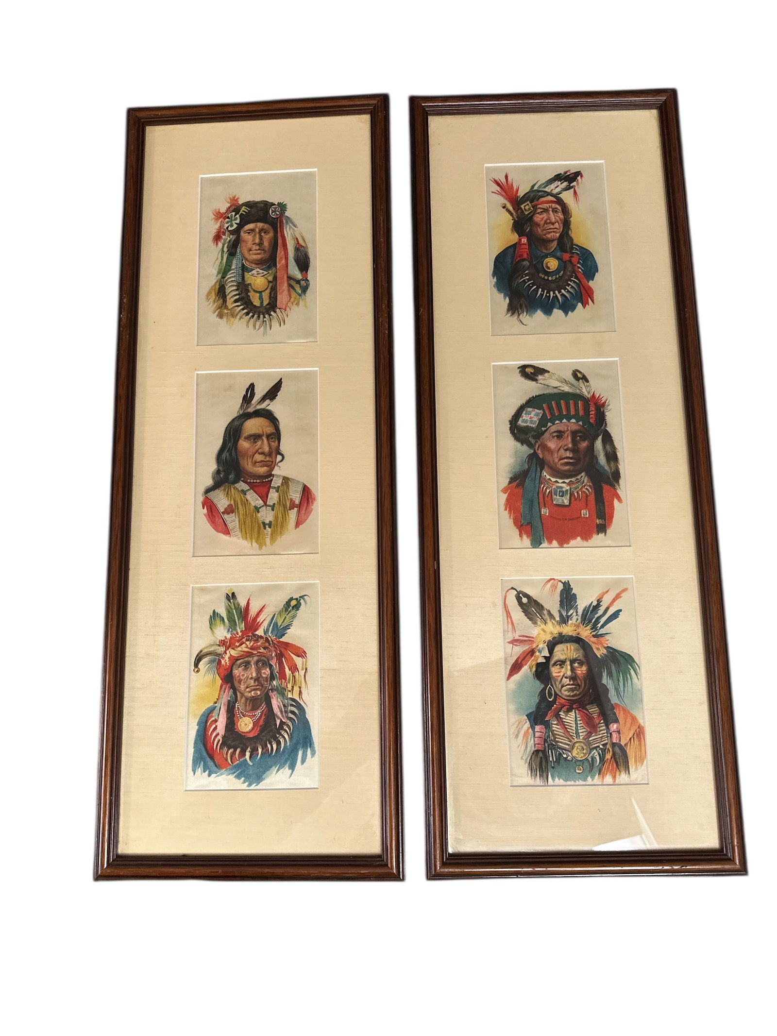 Framed 6 Antique Native American Indian Tobacco Silks Tokio Cigarettes: Nicely framed and matted. Vibrant colors.9”x25”