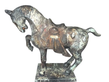 Antique Chinese War Horse Statue Cast Iron