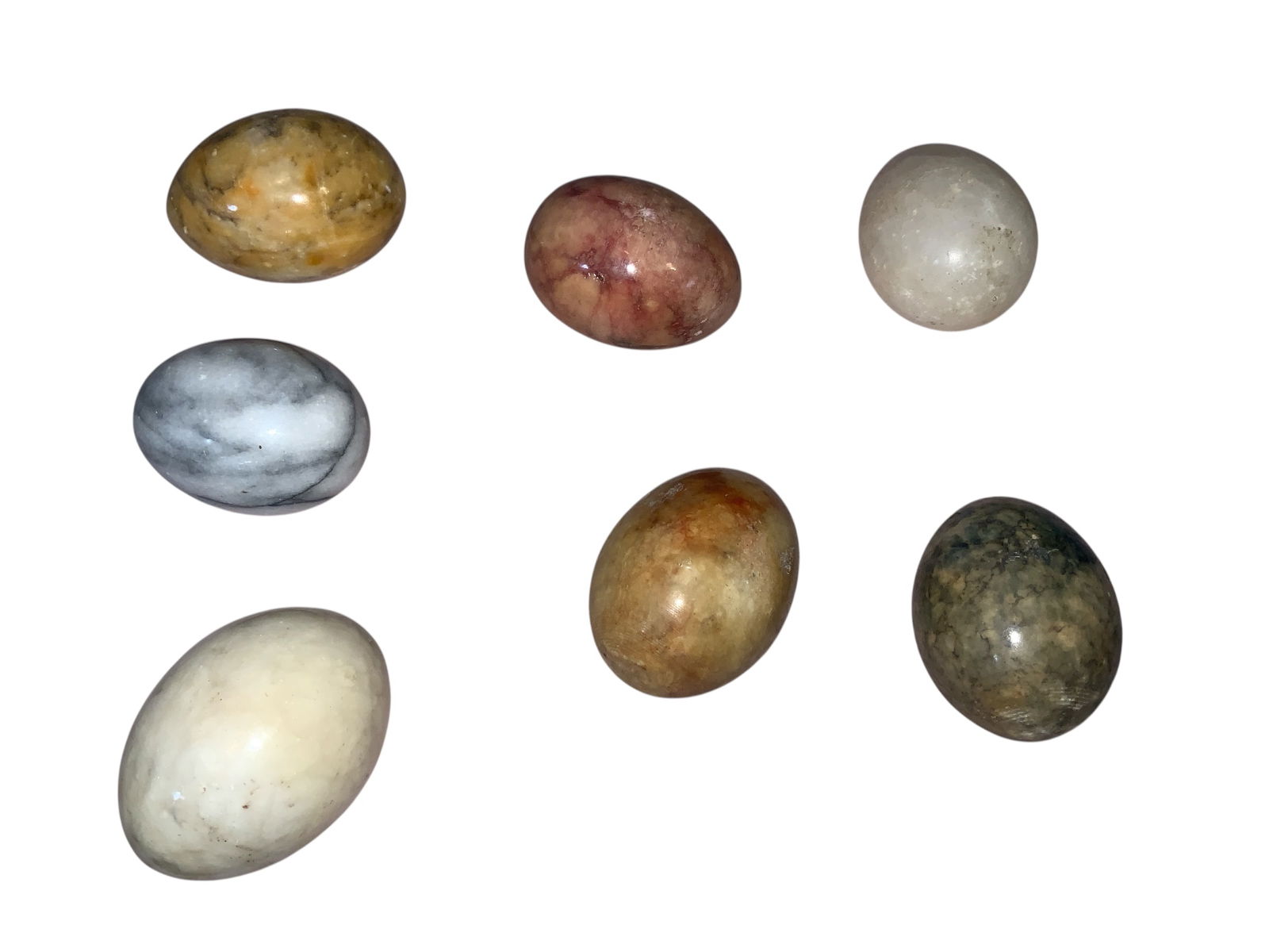 Polished Decorative Stone, Marble, Alabaster EGGS: Need a bit of cleaning but no apparent visible damage.2” x 2” x 2 1/2”