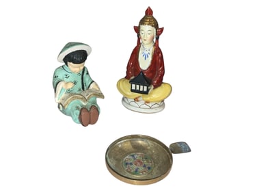 Vintage Ethnic Figurines and Brass Ashtray