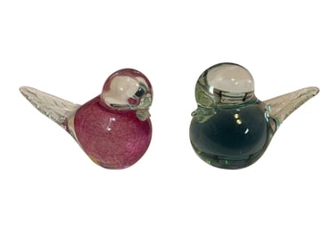 Two Art Glass Bird Paper Weights Made in Sweden