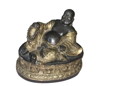Buddha Bronze statue of Hotei (Laughing Buddha) Gold Gilt