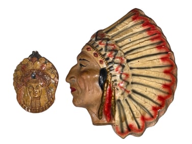 2 Vintage Native American Chalkware Wall Plaques