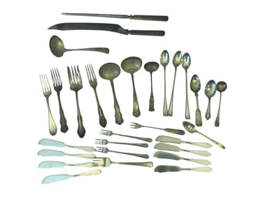 30pc Assorted Silver Plate Flatware and Serving