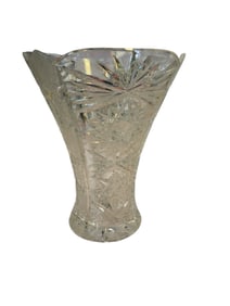 Large Etched Lead Crystal Vase Starburst Pattern