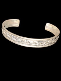 Vintage Braid Pattern Cuff Bracelet Marked 925