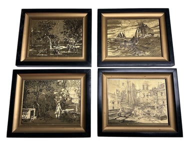 Set of 4 Lionel Barrymore Gold Foil Etchings 1960s