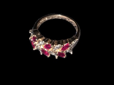 Silver Ruby Leafy Ring