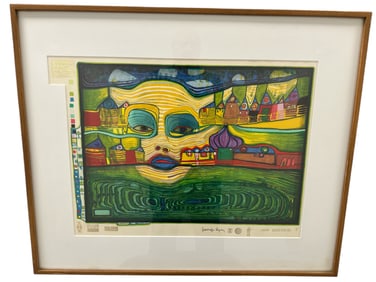 Friedensreich Hundertwasser ‘ Irinaland Over the Balkans’ Framed Print 2135/3000