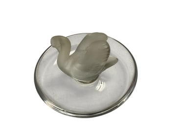 La Cave Frosted Swan Glass Ring Dish France