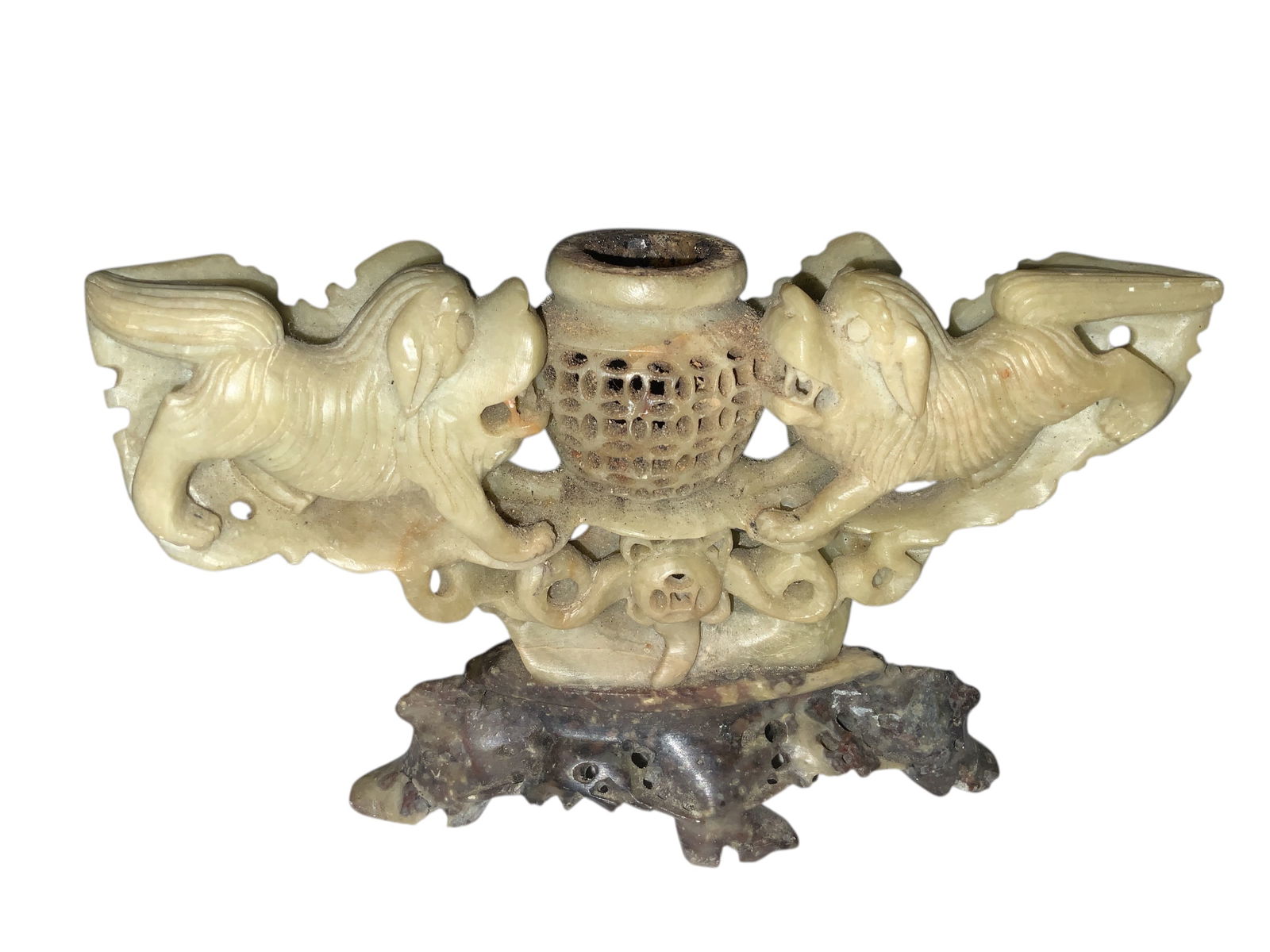 Vintage Carved Chinese Soapstone Incense Burner featuring Foo Dogs (1 of 6)