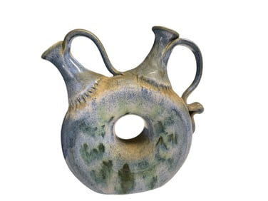 Studio Pottery Two-spout Vase or Water Bottle Drip-glaze.