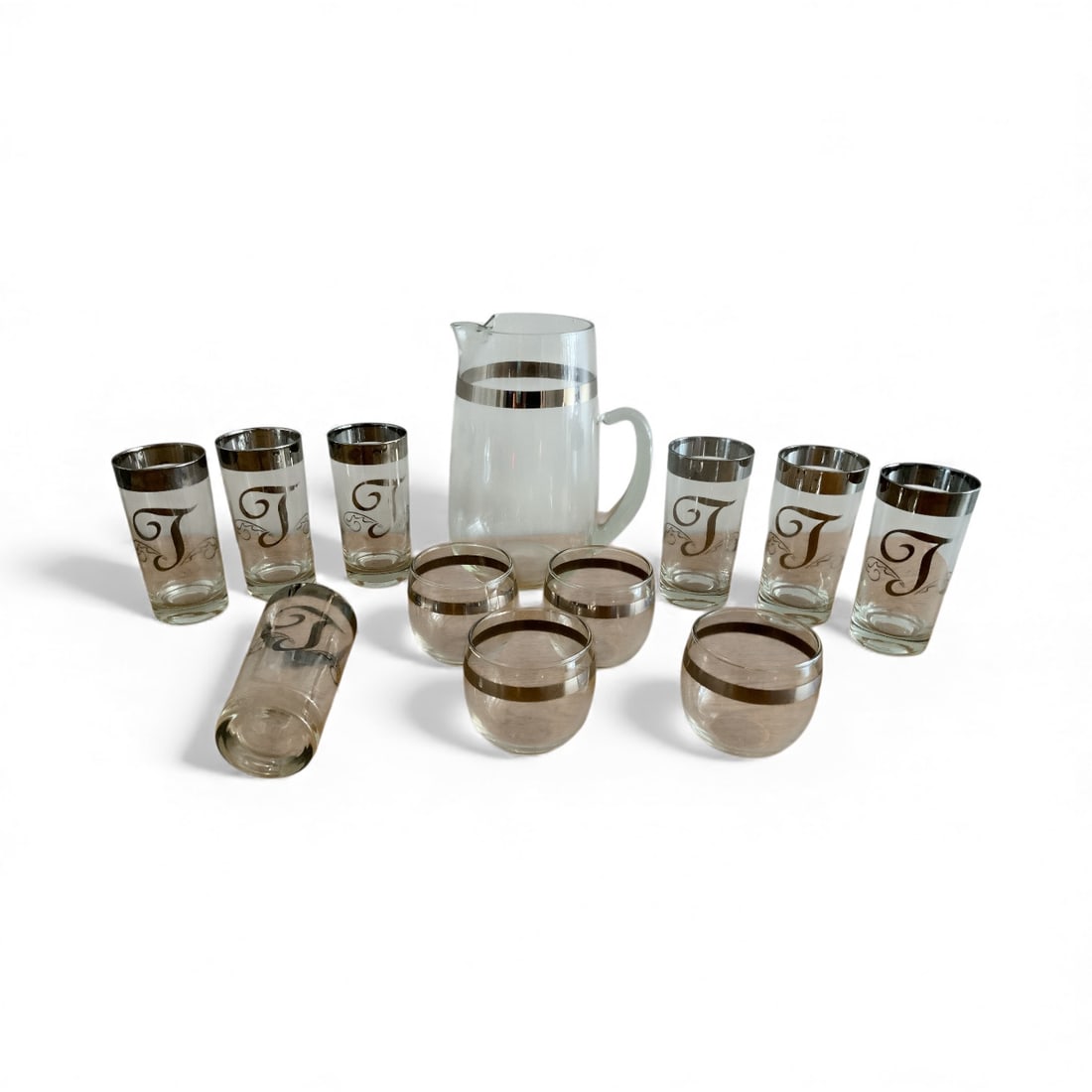 Mid-century Monogrammed Silver-trimmed Beverage set. (1 of 3)