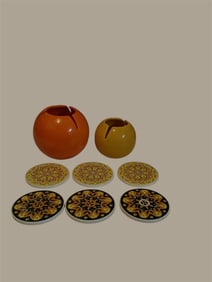 2 Mid-Century Ashtray and 6 Ceramic Coasters