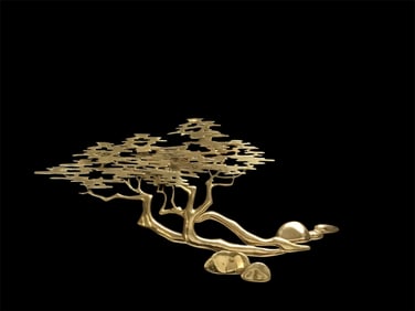 Vintage 1980 Mid-Century Modern Bijan Brass Bonsai Tree Wall Sculpture.