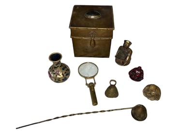 Vintage Estate Lot Magnifier Candle Snuffer Metal Box etc