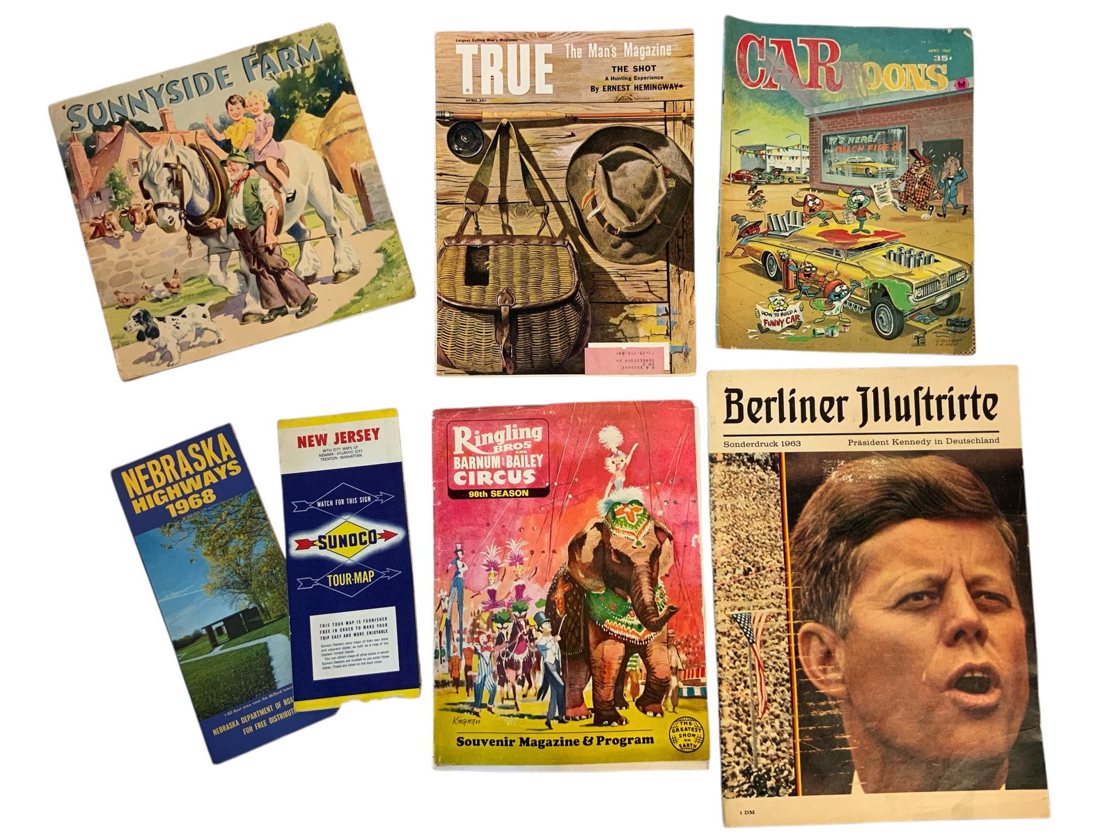 1960s Ephemera JFK / Ringling Bros / CarToons / True Mag / Road Maps (1 of 12)