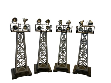 Set of 4 Plastic Marx Railroad Flood Light Towers 4 Bulb O Scale Vintage