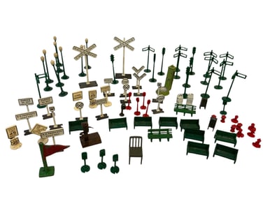 Vintage Toy Road Signs, Signals, Hydrants, Benches & etc for Model Train and Village Layouts
