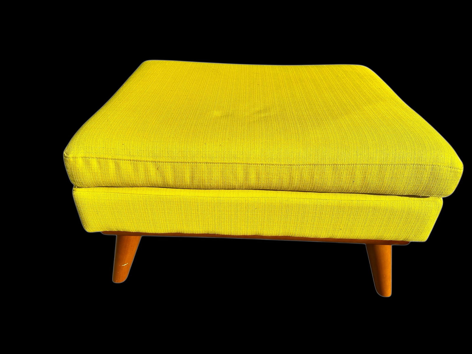 Mid-Century Fabric Upholstered Rectangular Ottoman in Sunny Yellow (1 of 3)