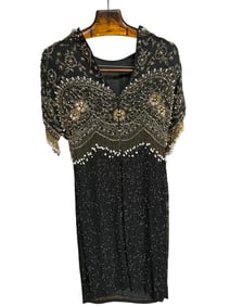 Vintage Oleg Cassini Black Tie Beaded COCKTAIL DRESS Size 8